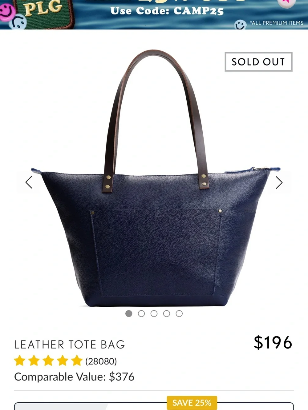 Portland Leather Large Zipper Tote in Cobalt
